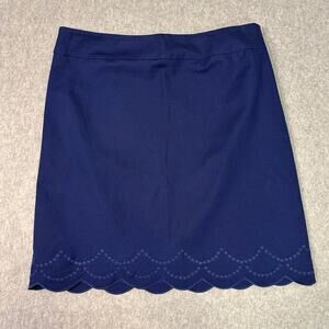 Talbots Skirt Navy Pencil WMNS 6 Straight Embroidered Scalloped Hem Cotton Blend